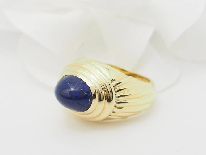 Bague 51.5 Bague godronnée en or jaune et cabochon Lapis Lazuli 58 Facettes 29996