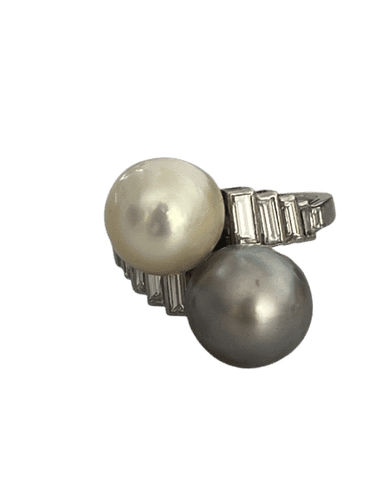 Bague 47.5 Bague Toi & Moi Or Gris, Perles Akoya et Tahiti, Diamants 58 Facettes LOT 6392