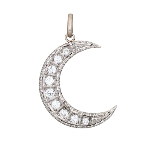 Pendentif Vintage Art Déco Platinum Diamond Crescent Moon Pendant 58 Facettes G14034