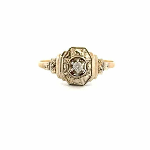 Ring 59 Solitaire Art- Deco Yellow Gold & Diamond 58 Facettes 42-GS35409-2