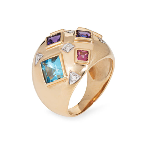 Bague Bague mosaïque en pierres précieuses vintage, dôme, taille 8, or jaune 14 carats, bijoux fins 58 Facettes G13906