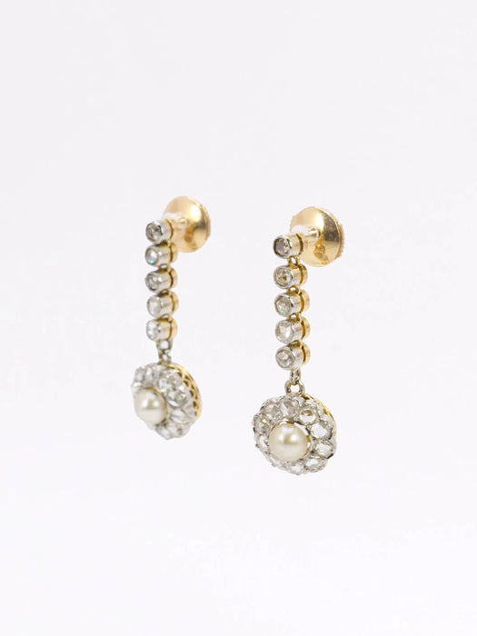 Boucles d'oreilles pendantes diamants perles