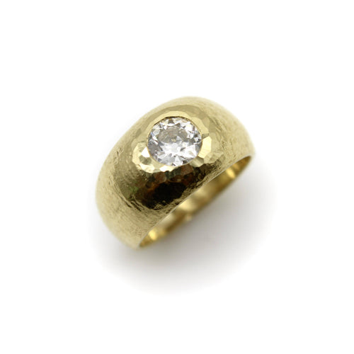 Bague 53 Bague édouardienne en or 18 carats, sertie d'un diamant taille européenne ancienne, martelé à la main 58 Facettes A20049