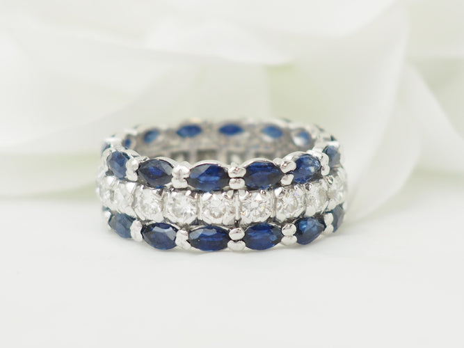 Bague 52 Bague alliance en or blanc, saphirs et diamants 58 Facettes 33594