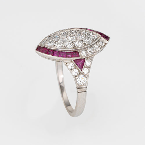 Bague 50 Bague Art Déco Vintage Diamant Rubis Platine Navette 58 Facettes G14042