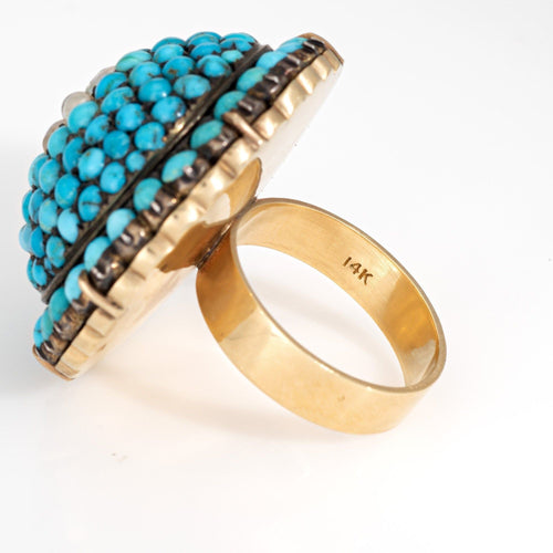 Bague 54.5 Bague dôme victorienne antique en or jaune, turquoise et perle 58 Facettes G14117