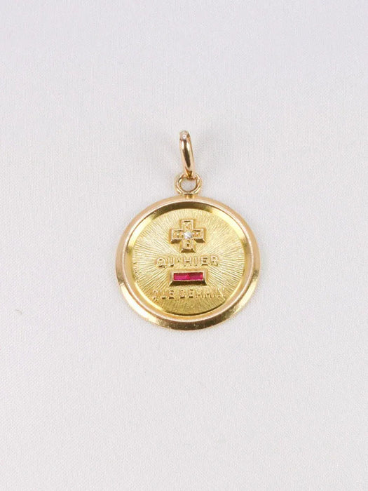 AUGIS - Médaille amour ronde Plus qu'hier moins que demain or jaune, diamant, rubis