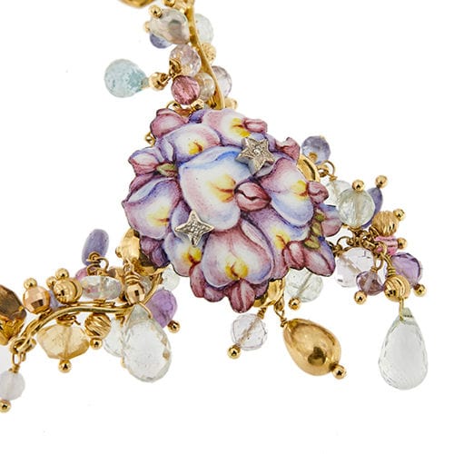 Collier Collier avec fleur émaillée, diamants et pierres précieuses 58 Facettes 36199