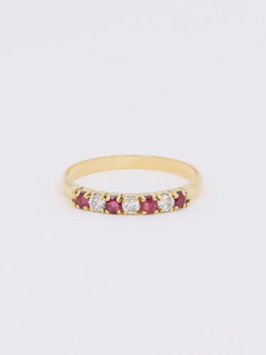 Bague 54 Alliance vintage or jaune diamants rubis 58 Facettes J610