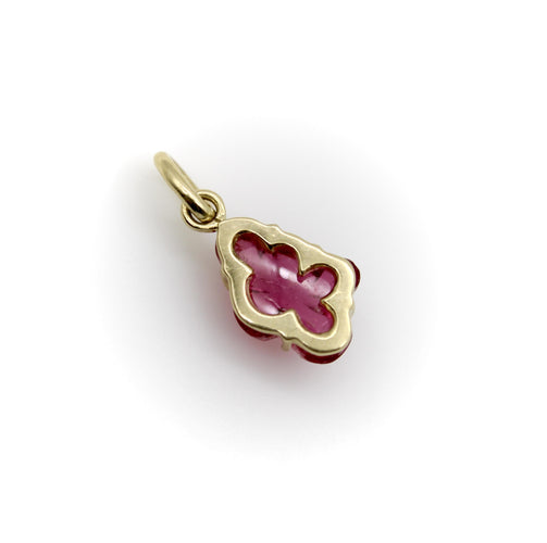 Pendentif Breloque fleur en tourmaline rose sculptée à la main, signée en or 14 carats 58 Facettes A2006X