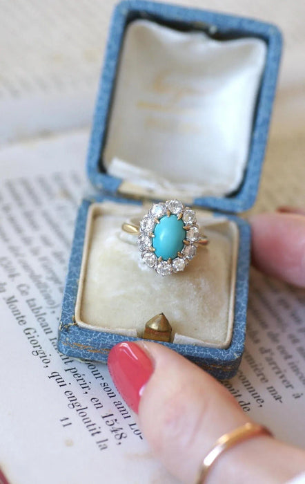 Bague Marguerite turquoise et diamants 58 Facettes