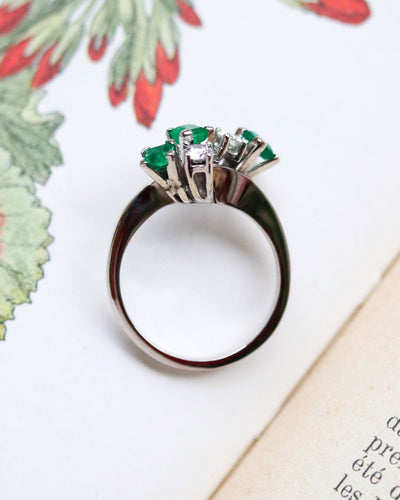 Bague Toi & Moi Or blanc Emeraudes et Diamants