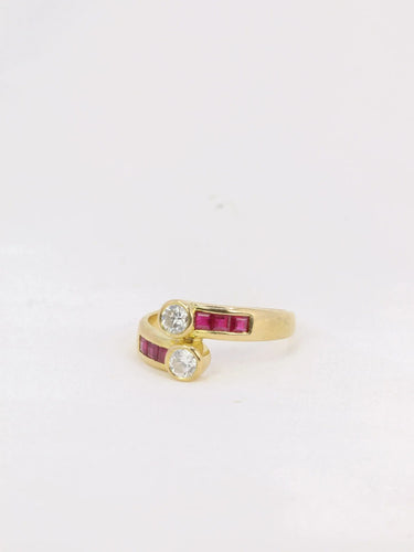 Bague Bague vintage toi et moi or diamants rubis calibrés 58 Facettes J181