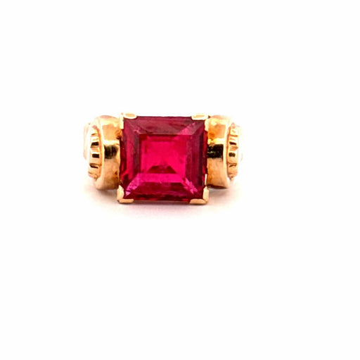 Ring 50 Art Deco Signet Ring 18k Yellow Gold & Ruby 58 Facettes