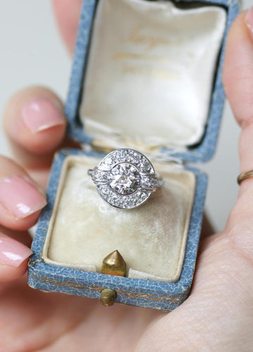 Bague 53 Bague Cible Art Déco Diamants 1,05 Cts sur Or blanc et Platine 58 Facettes