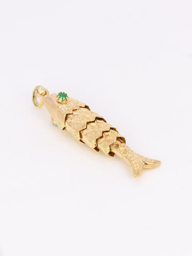 Pendentif charms vintage poisson articulé or jaune chrysoprase 58 Facettes 1099.19