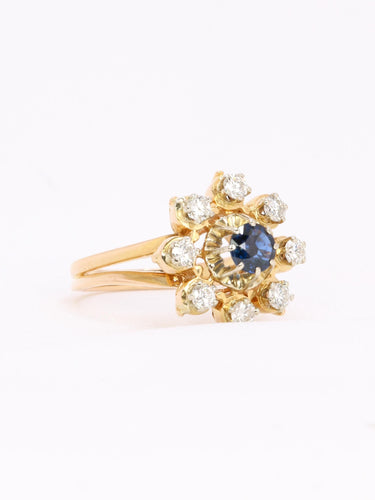 Bague marguerite or jaune saphir diamants