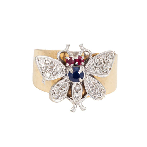Ring 53 Vintage Butterfly Ring Yellow Gold Diamond Band 58 Facettes G13163