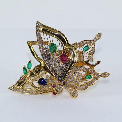 Broche Broche "Papillon" pavée des 4 précieuses 58 Facettes