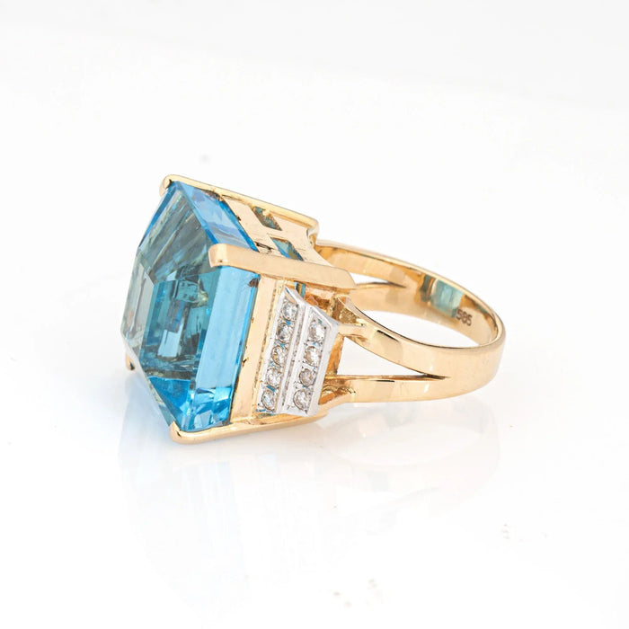 Bague 47 Bague diamant topaze bleue 35 carats or jaune vintage 58 Facettes G13194