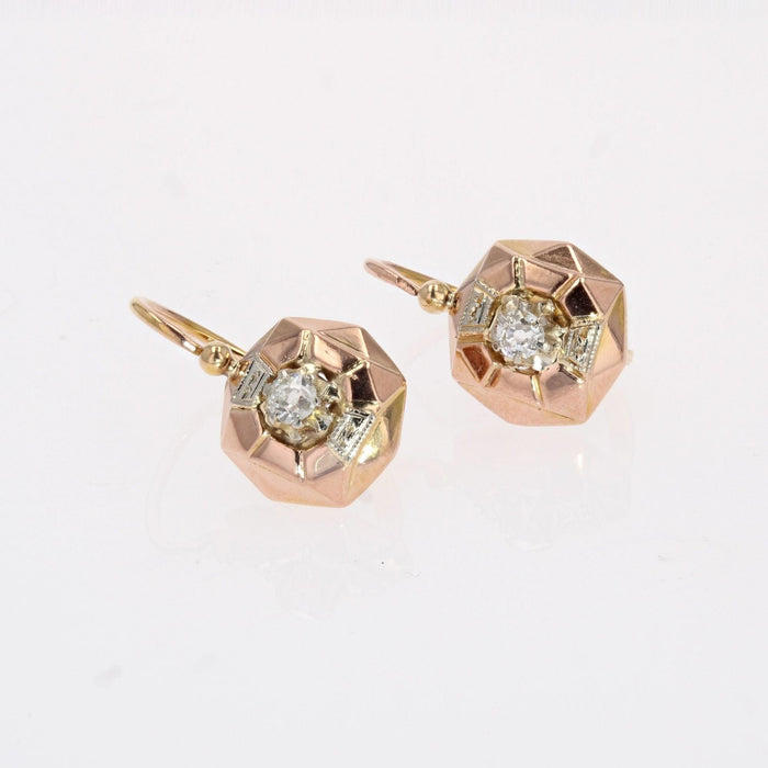 Boucles d'oreilles Dormeuses anciennes or rose et diamants 58 Facettes 22-001B