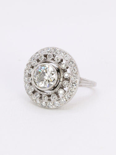 Bague 53 Bague cible double entourage diamants taille ancienne 2 carats 58 Facettes 1153.16