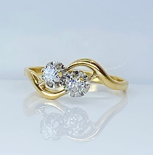 Bague toi et moi or jaune et blanc diamants