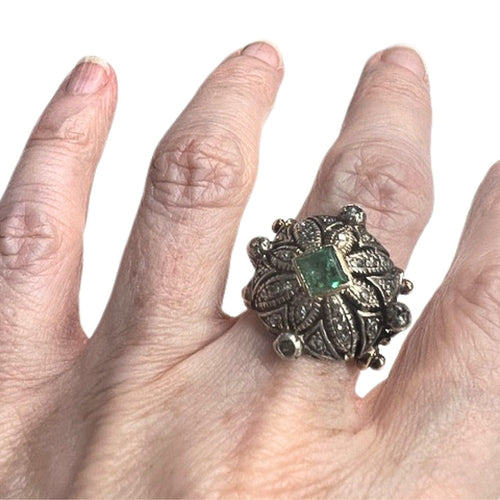 Bague 52 Bague Art Nouveau diamants émeraudes 58 Facettes Q131B(950)