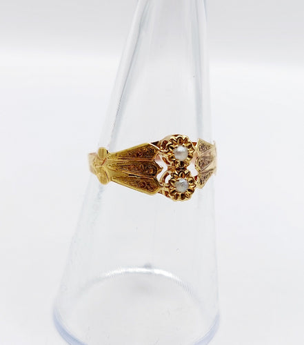Bague 54.5 Bague toi et moi Art nouveau en or 18k et perles (circa 1900) 58 Facettes A06500