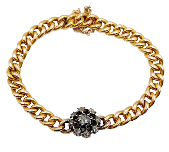 Bracelet Bracelet or jaune et argent, marguerite ornée de diamants 58 Facettes A05479