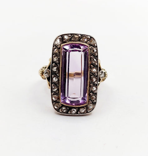 Bague 52.5 Bague marquise victorienne améthyste et diamants taille rose en or 18k et argent 58 Facettes A06427