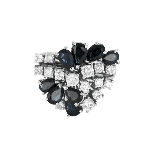 Bague or blanc, saphir et diamants