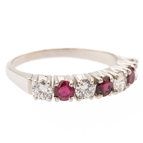Bague demi alliance Or blanc Rubis, Diamant