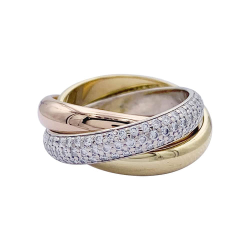 Bague 48 Bague Cartier, "Trinity" classique, 3 ors, diamants. 58 Facettes 32387