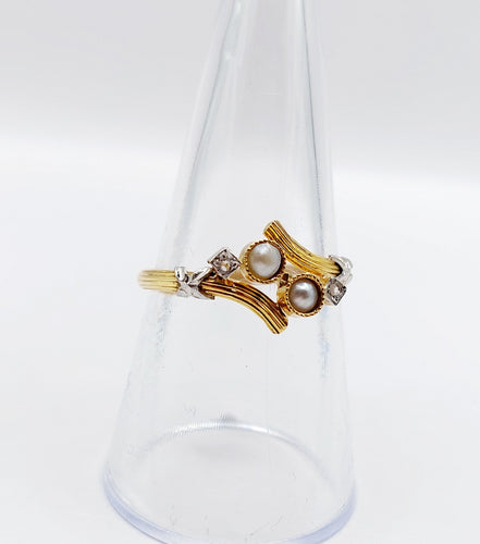 Bague 57.5 Bague toi et moi Art nouveau perles et diamants taille rose en or 18k 58 Facettes A06498