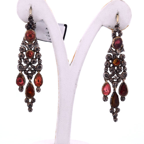 Boucles d'oreilles Boucles d'oreilles catalanes anciennes en or jaune et argent avec grenats naturels 58 Facettes OR86