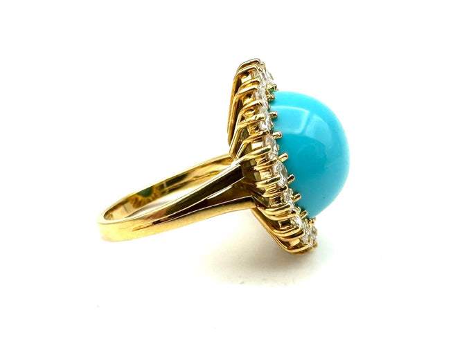 Bague 51 Bague "Marguerite" or jaune 18K, turquoise et diamants 58 Facettes