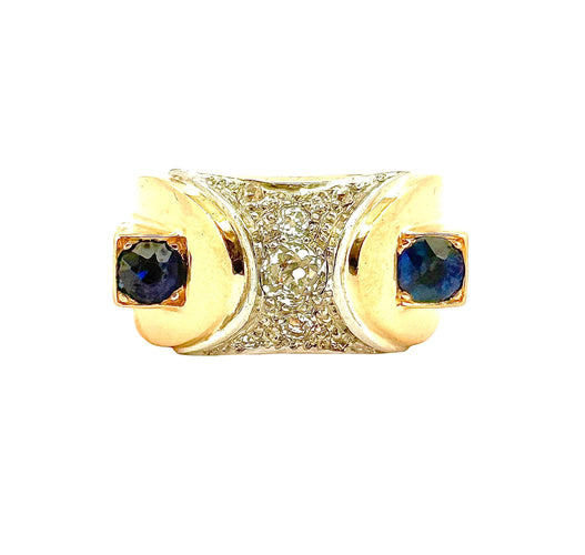 Bague 58 Bague bombée Tank ancienne or et pierres précieuses 58 Facettes