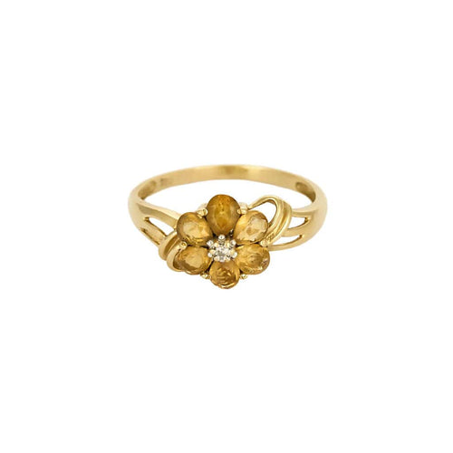 Bague Fleur en Or jaune, citrines et diamant