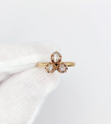 Bague 52 Bague victorienne or rose trèfle et diamants en serti illusion 58 Facettes A02570