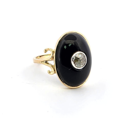 Bague 52 Bague en or jaune 18 carats avec onyx et diamant de 0,50 carat 58 Facettes