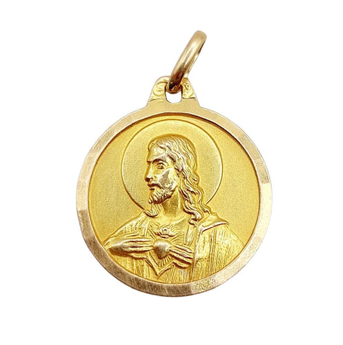 Pendentif Médaille religieuse vintage or jaune double face vierge Marie et Jésus Christ 58 Facettes B01019