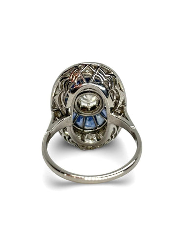 Bague ancienne or blanc saphirs et diamants 1,6 ct