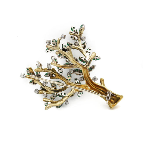 Broche Broche Arbre - Or jaune, Diamants & Emeraudes 58 Facettes 250416R