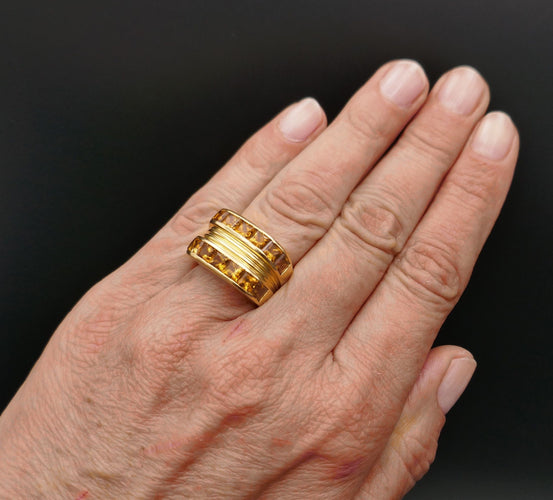 Bague 53 Fred, Bague Signée Ornée De Citrines, Or Jaune 18 Carats. 58 Facettes C73-03