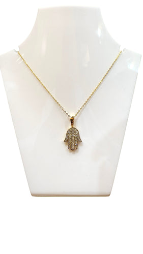 Chaîne et pendentif Main de Fatma or et diamants