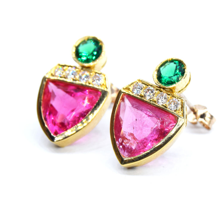 Boucles d'oreilles diamant spinelle tourmaline or jaune