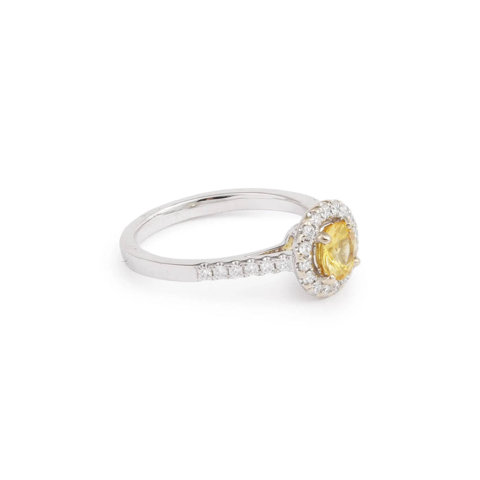 Bague 53 Bague Marguerite Saphir Jaune Diamants Or Gris 58 Facettes B365