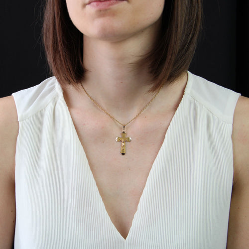 Pendentif Croix ancienne or rose Christ 58 Facettes CVP129