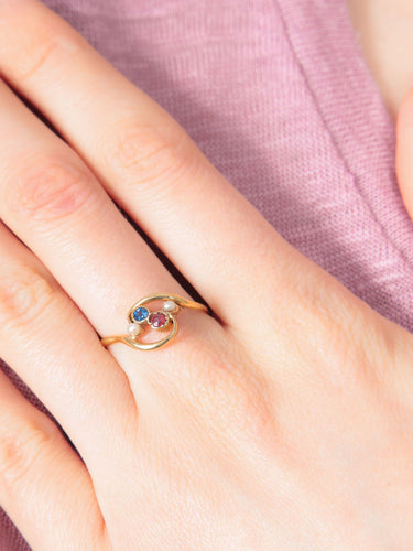 Bague Bague Ancienne Saphir Rubis Perles 58 Facettes